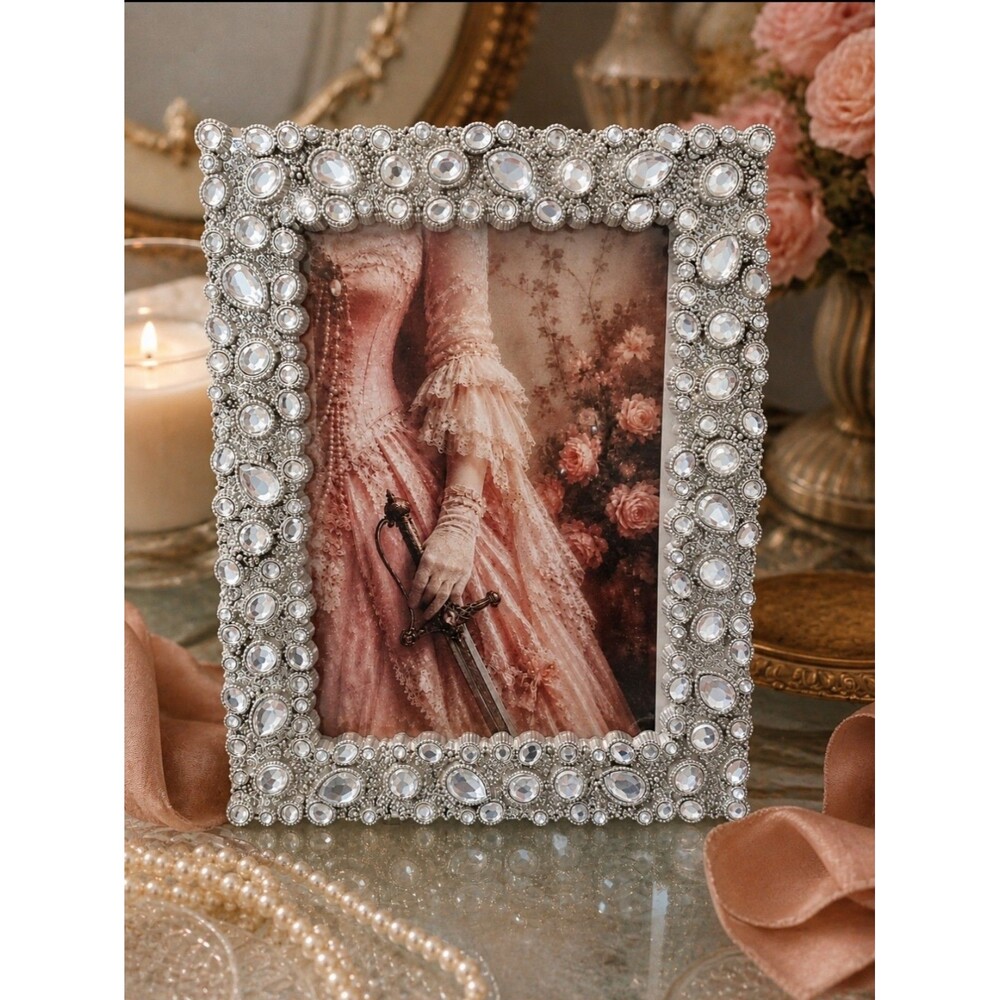 Nanette Lapore Silver w/ Rhinestones frame! victorian lady with a sword 4x6 in.